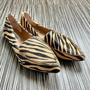 NEW Steve Madden FeatherL Tiger Animal Print Cow Hair Flats Loafers